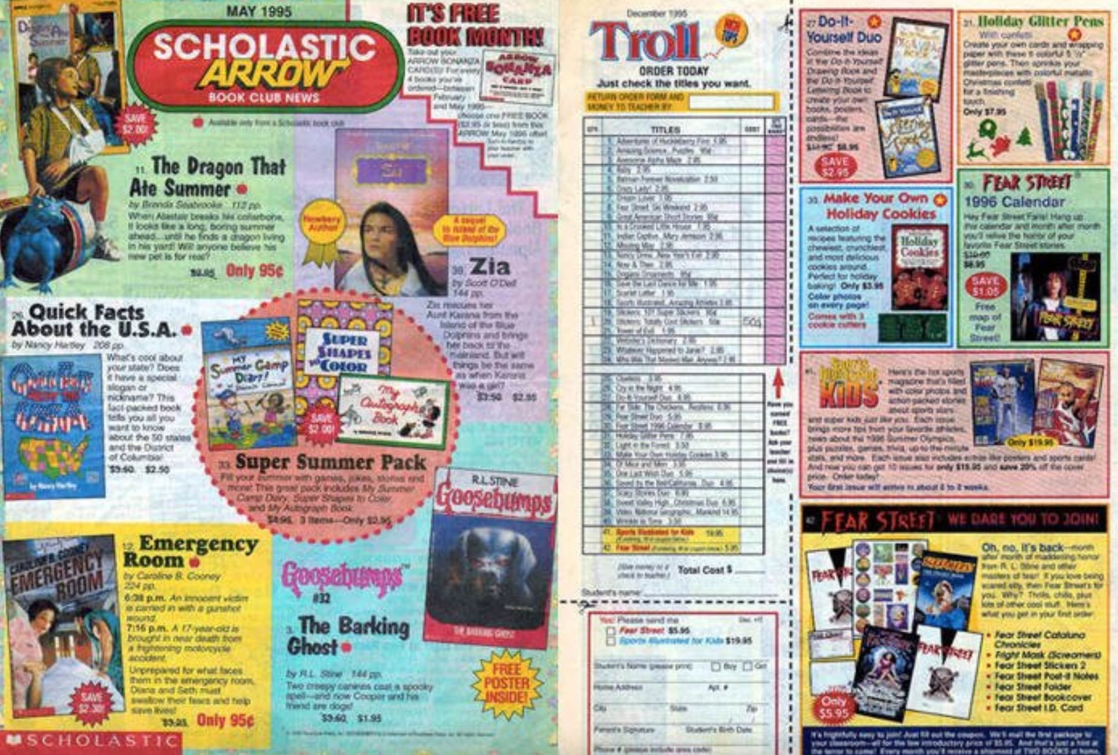 90s scholastic books - Scholastic Arrow Book Club News It'S Free Book Month! Troll Doit O Yourself Duo Holiday Glitter Peas Order Today The Dragon That Ate Summer Quick Facts About the U.S.A.. Only 95c Super Shapes Coton Zia Super Summer Pack Emergency Em